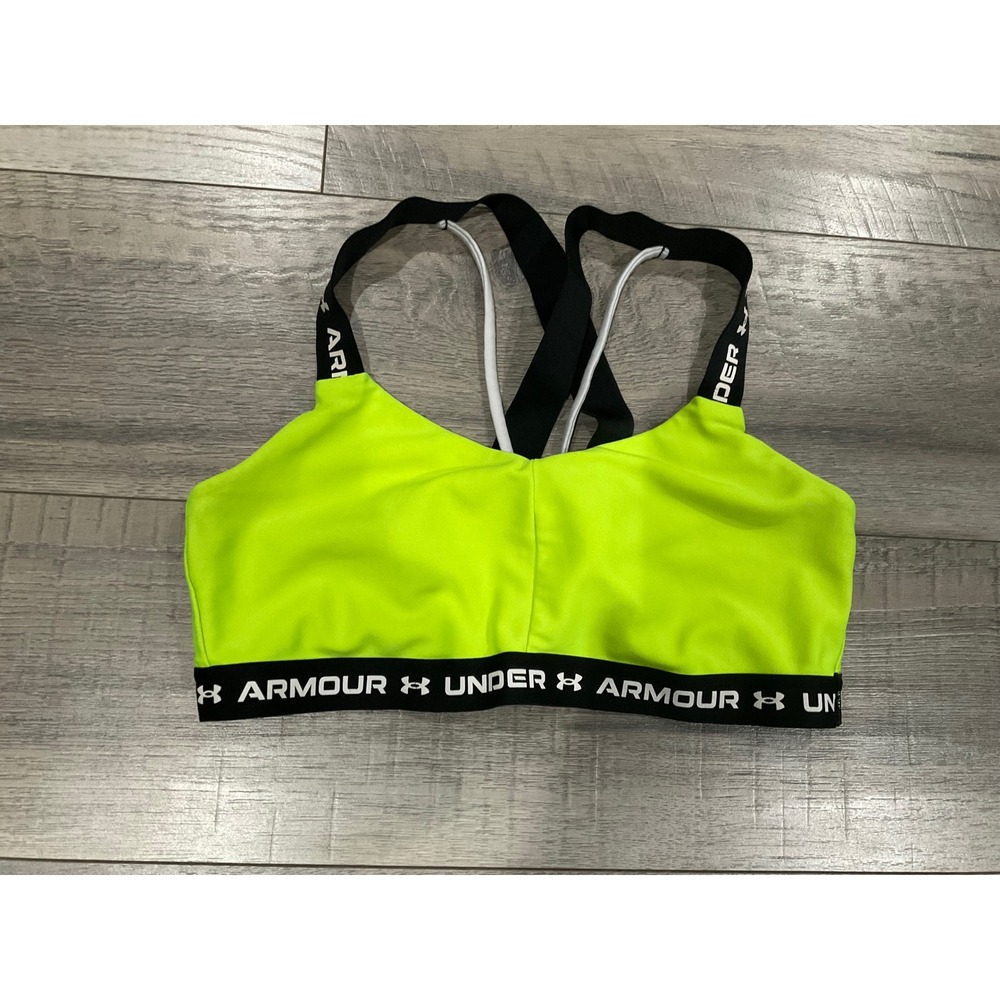 Under Armour Womens Mid Keyhole Sports Bra Neon Yellow Green Crossback Medium